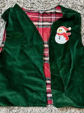 Green Velvet Holiday Vest with Snowman Patch
